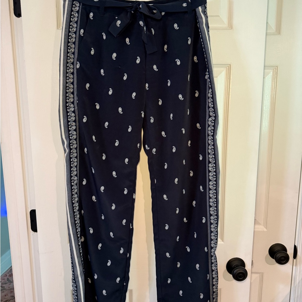 Tommy Hilfiger Navy Paisley Tie-Waist Pants